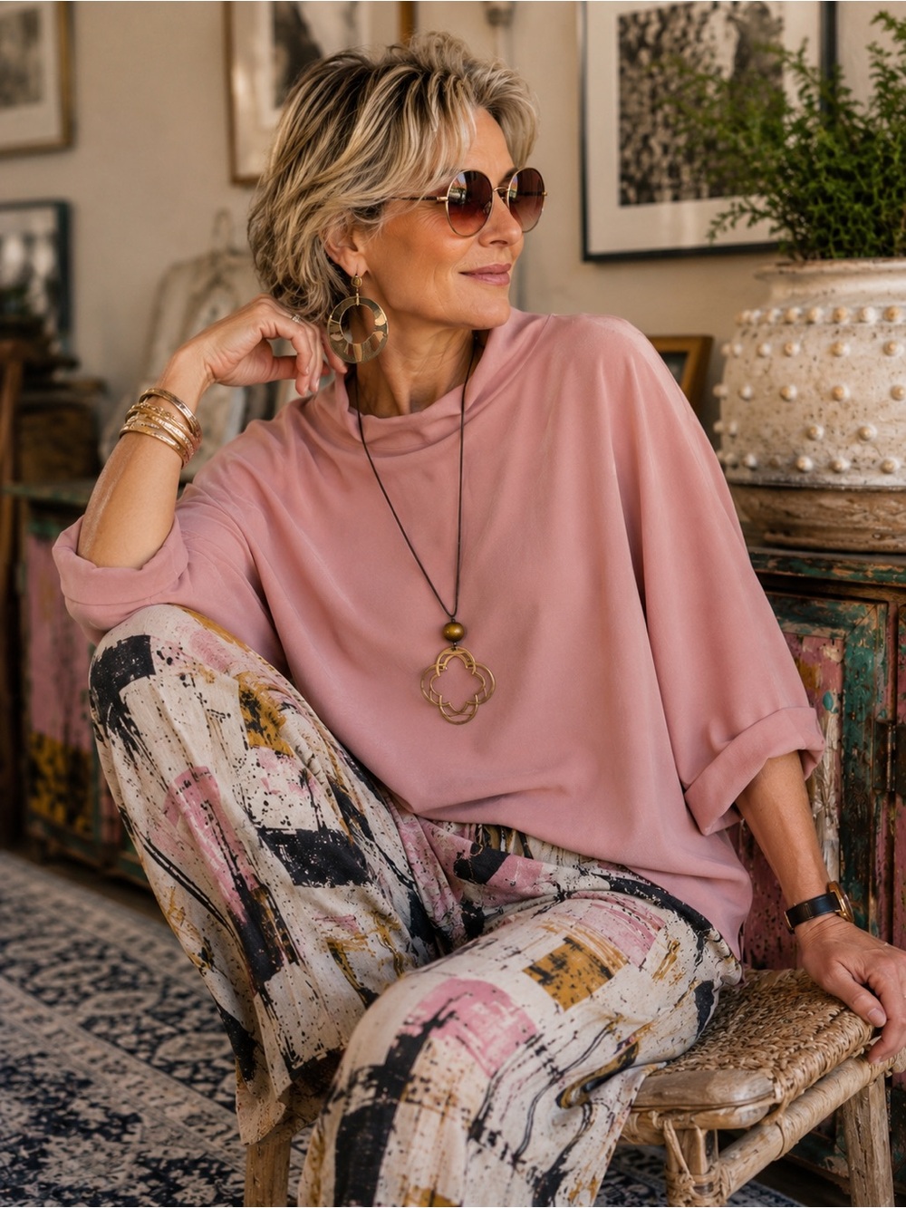 Anthropologie Dusty Rose Mock Neck Oversized Dolman Sleeve Blouse Top Size XL
